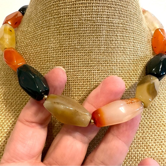Gorgeous Multi Gemstone Genuine Necklace- orange, ivory, black - Agate - Picture 6 of 13